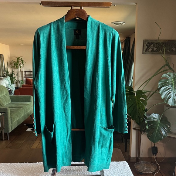 JM Collection Turquoise Knit Cardigan - Picture 3 of 10